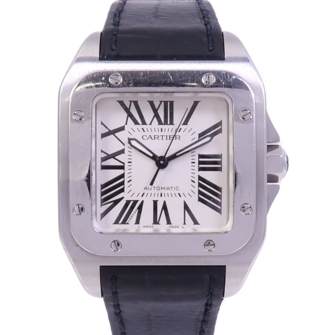 Cartier Santos 100 Stainless Steel Automatic Ladies Wristwatch White Dial (1 of 10)