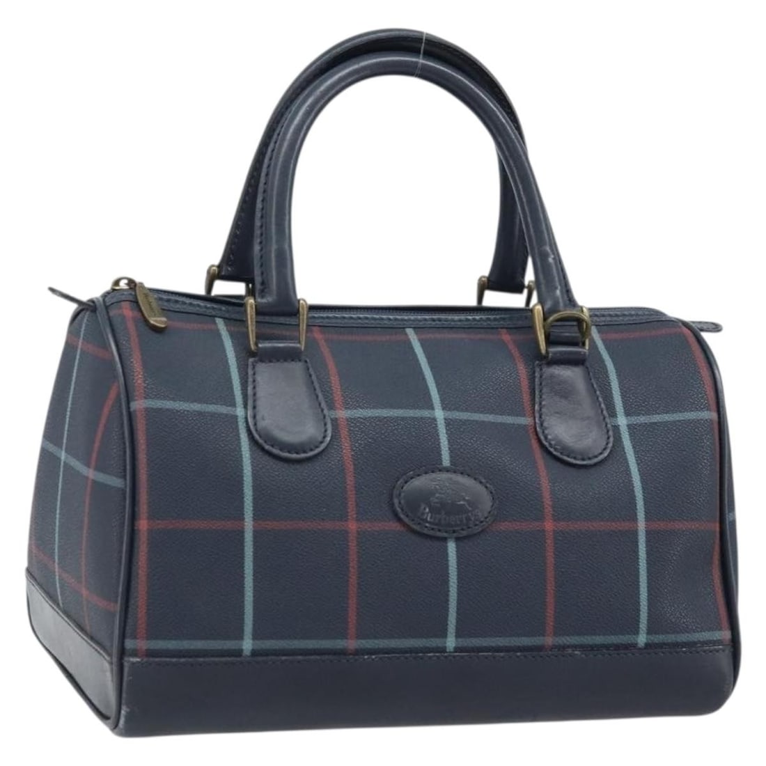 Burberrys Nova Check PVC Boston Bag Navy Gold Italy (1 of 18)