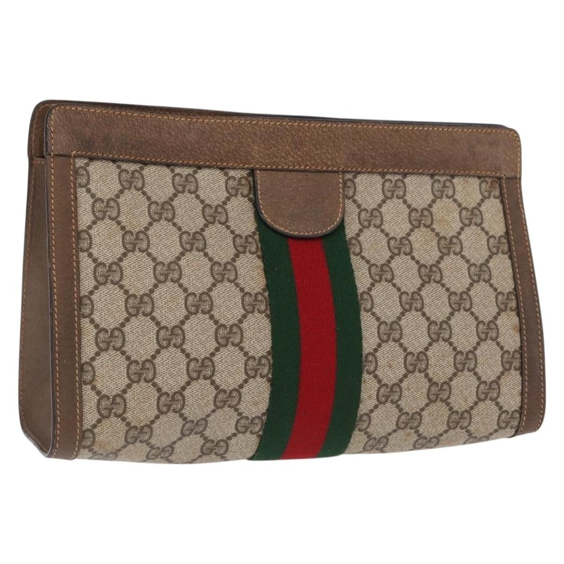 Beige PVC GG Supreme Web Sherry Line Gucci 89 01 002 Clutch Purse: Beige PVC GG Supreme Web Sherry Line Gucci 89 01 002 Clutch Purse This is a Gucci GG Supreme Web Sherry Line clutch bag crafted from beige PVC leather and GG canvas. The bag features the iconic GG Sup