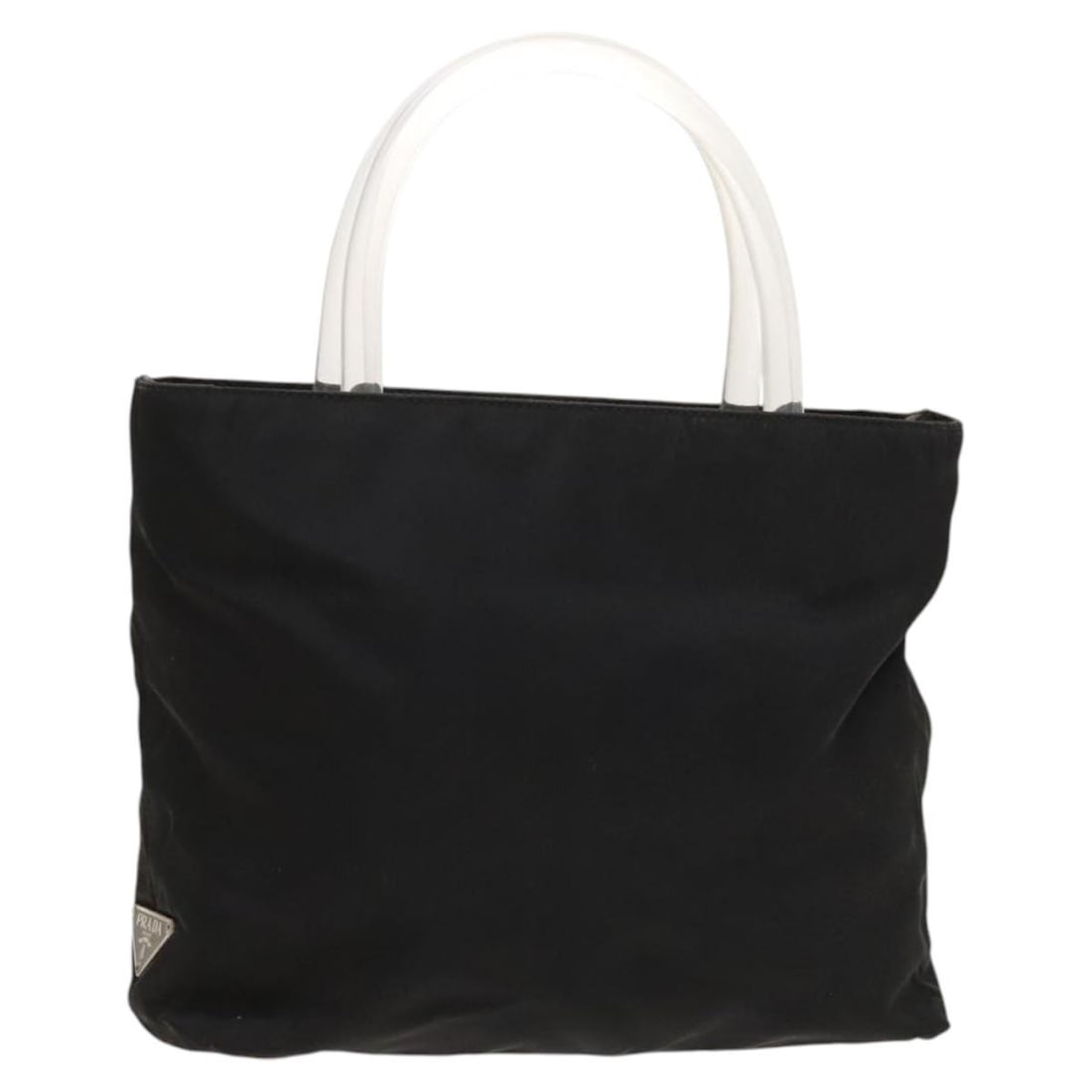 Prada Nylon Black Silver Women Handbag Italy 9.4 x 8.7 x 2.8: Prada Nylon Black Silver Women Handbag Italy 9.4 x 8.7 x 2.8 This PRADA handbag is crafted from black nylon with silver-tone accents. Designed for women, it features a compact silhouette with a top ha