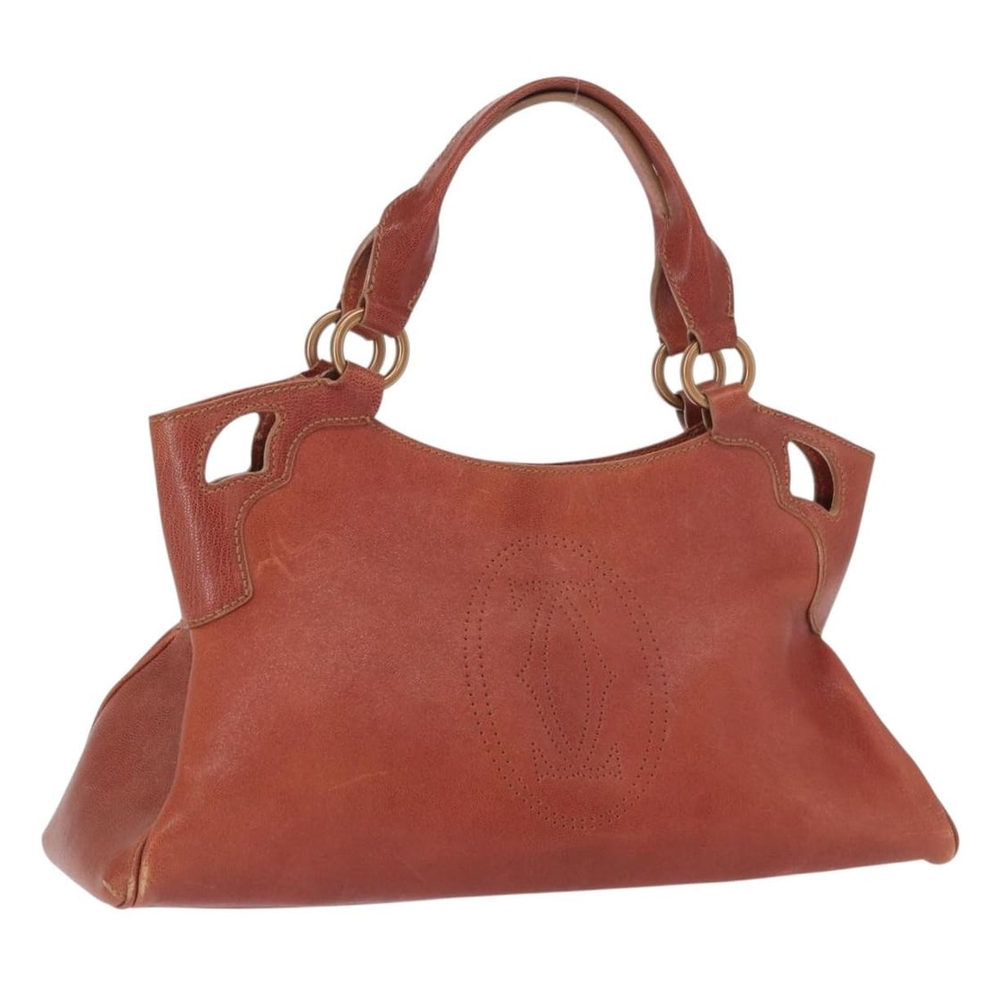 CARTIER Marcello Brown Leather Hand Bag Italy Auth 159935 (1 of 18)