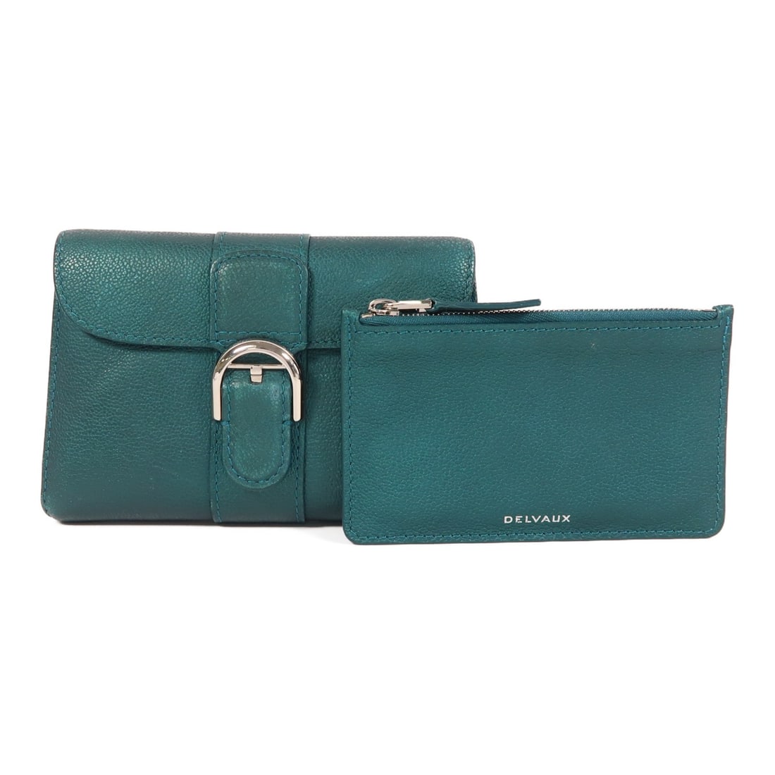 Delvaux green calfskin tri-fold wallet SHW: Delvaux green calfskin tri-fold wallet SHW This Delvaux tri-fold wallet is crafted from green calfskin leather and designed for women. It features a regular size and offers a functional tri-fold style