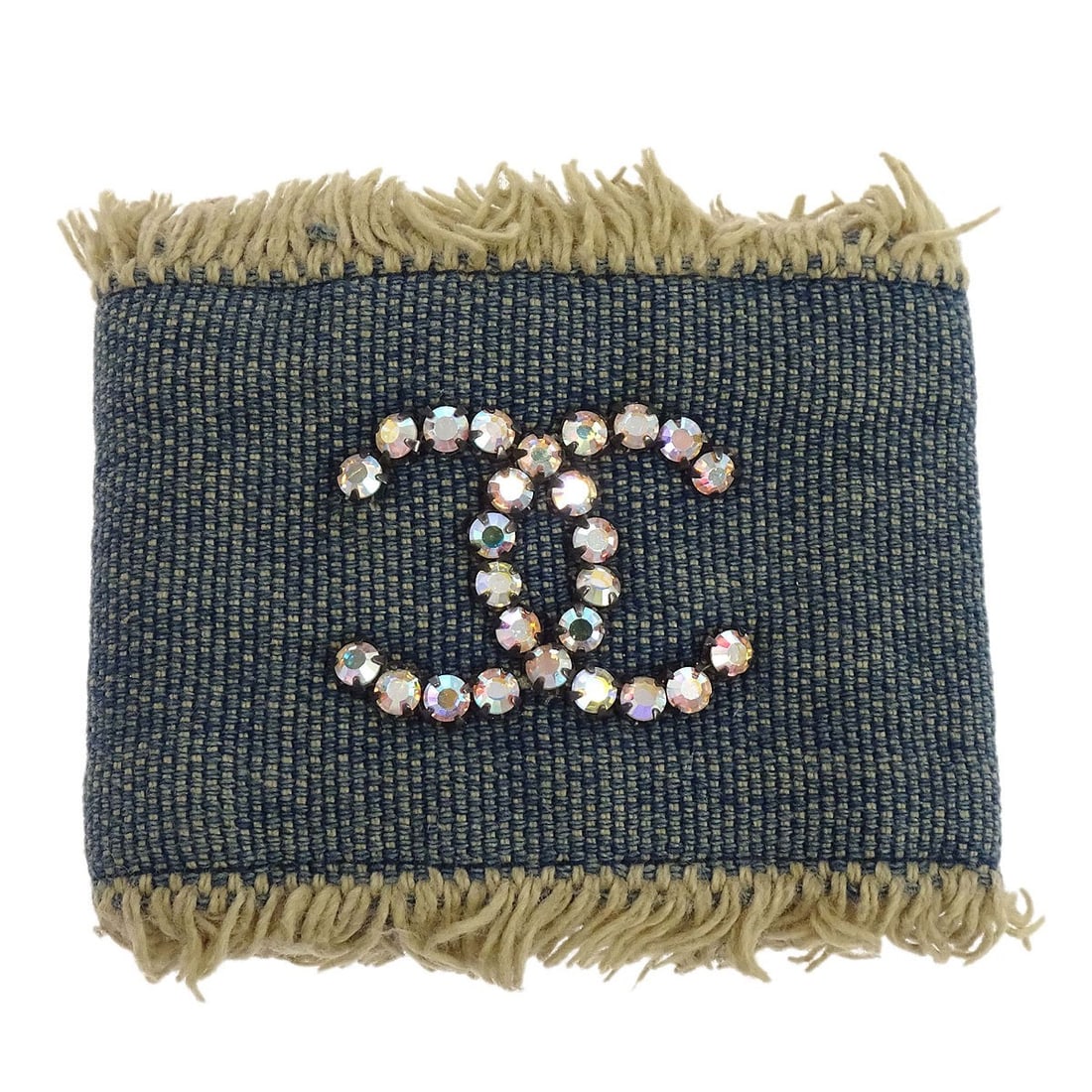 Chanel blue denim rhinestone wrist bracelet 01P (1 of 5)