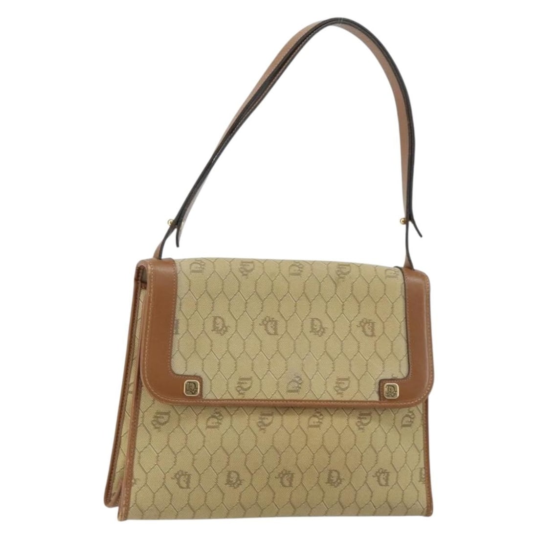 Christian Dior Beige Gold Honeycomb Canvas Shoulder Bag Auth (1 of 18)
