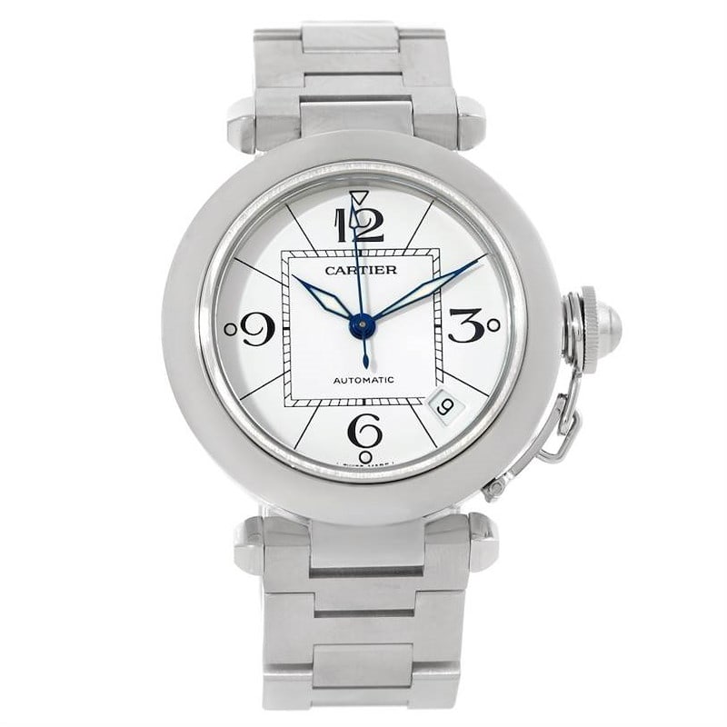 Cartier Pasha men's stainless steel bracelet watch white Arabic dial Ref 2324/W31074M7 (1 of 6)