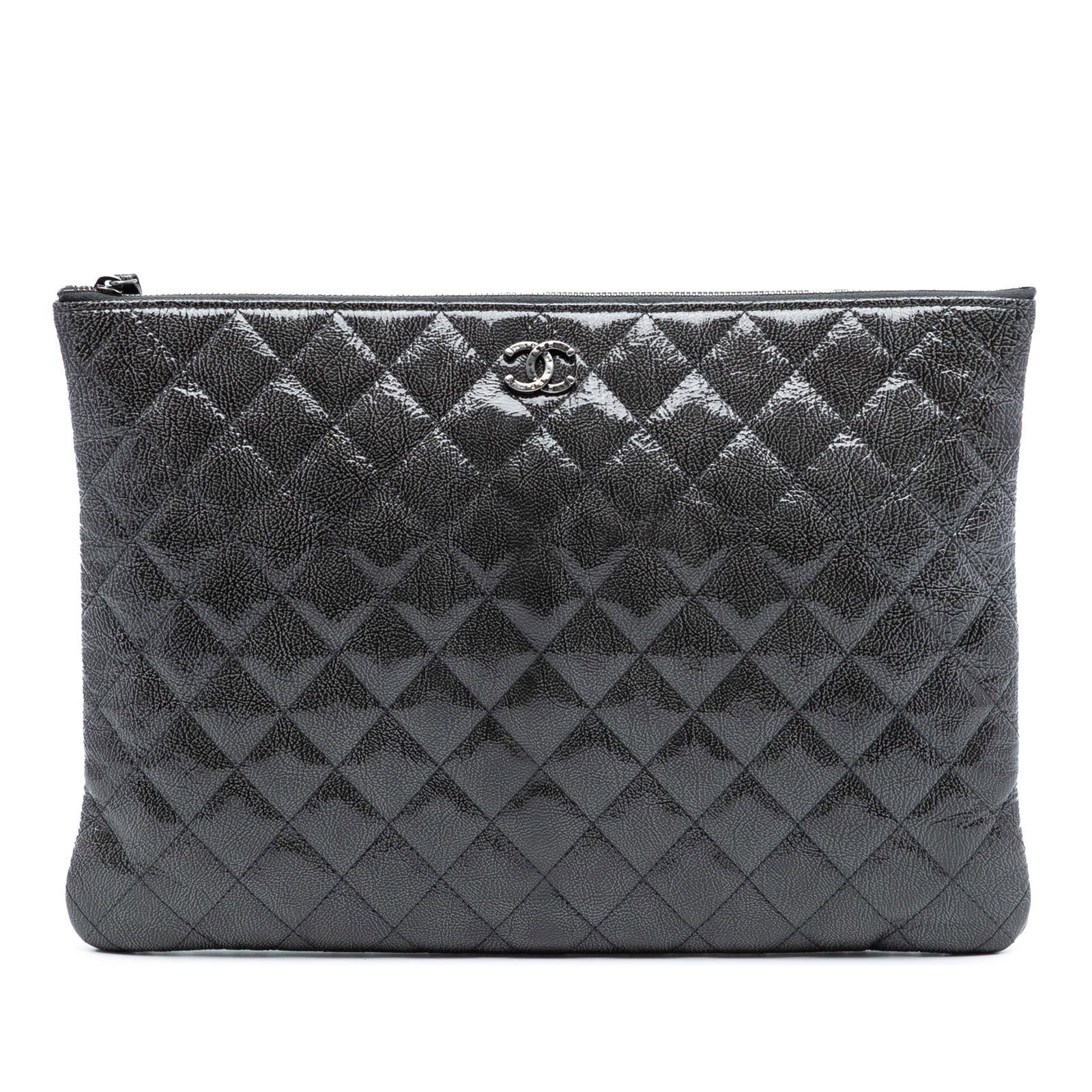 Chanel Iridescent Black Patent Leather Quilted O Case Large Clutch Bag (1 of 7)