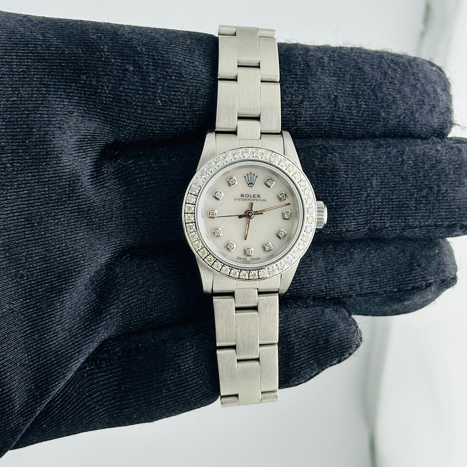 Diamond Bezel Rolex Oyster Ref 67180 White MOP Dial with Papers 1997 (1 of 5)