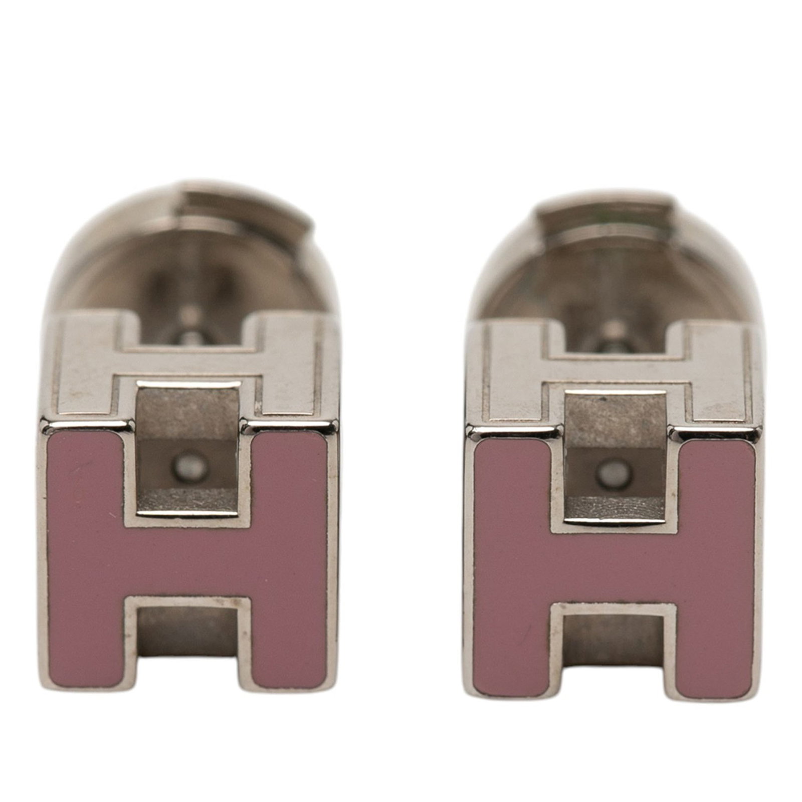 Hermes Cage d H Pink Enamel Palladium Plated Earrings (1 of 3)