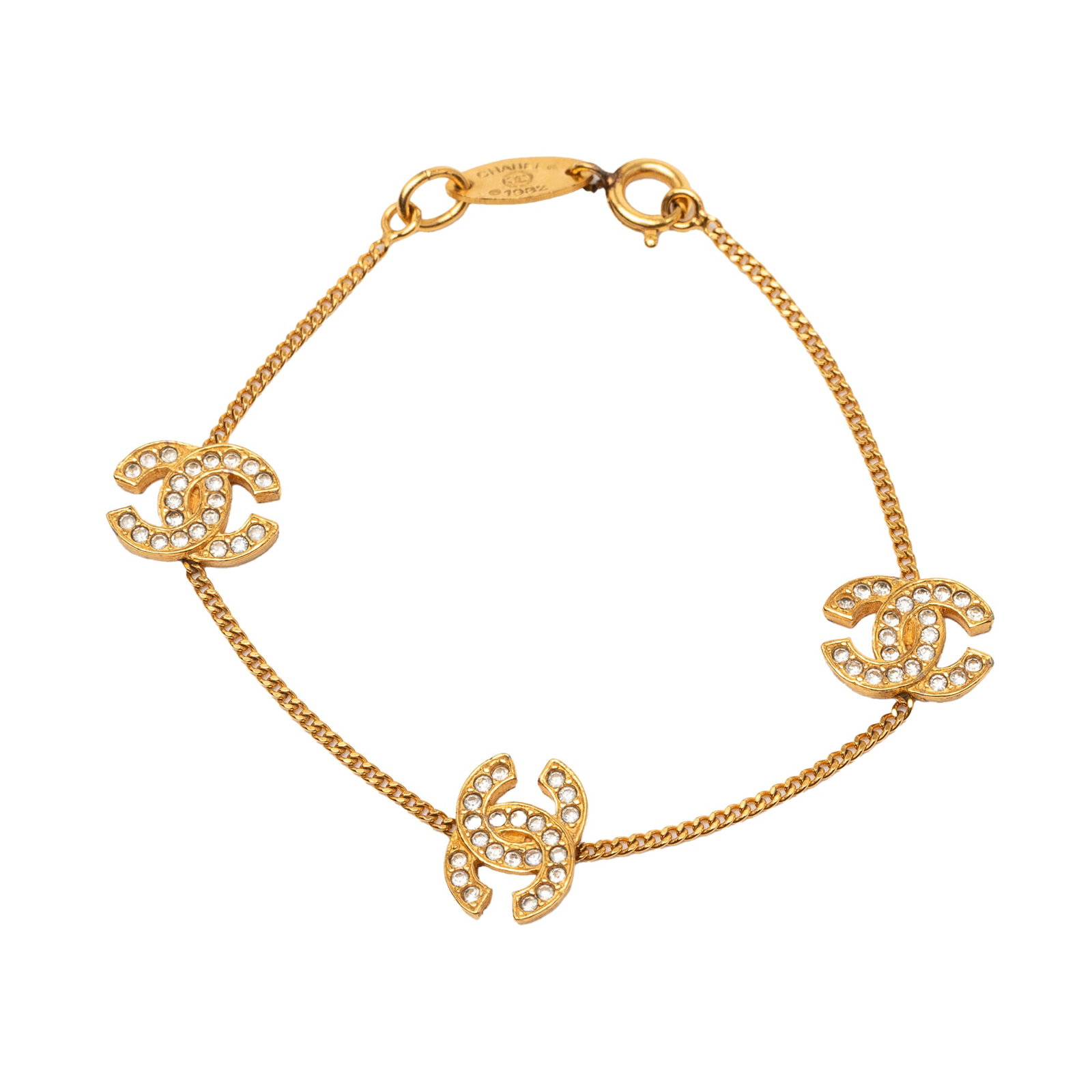 Chanel gold plated CC logo chain bracelet with strass (1 of 6)