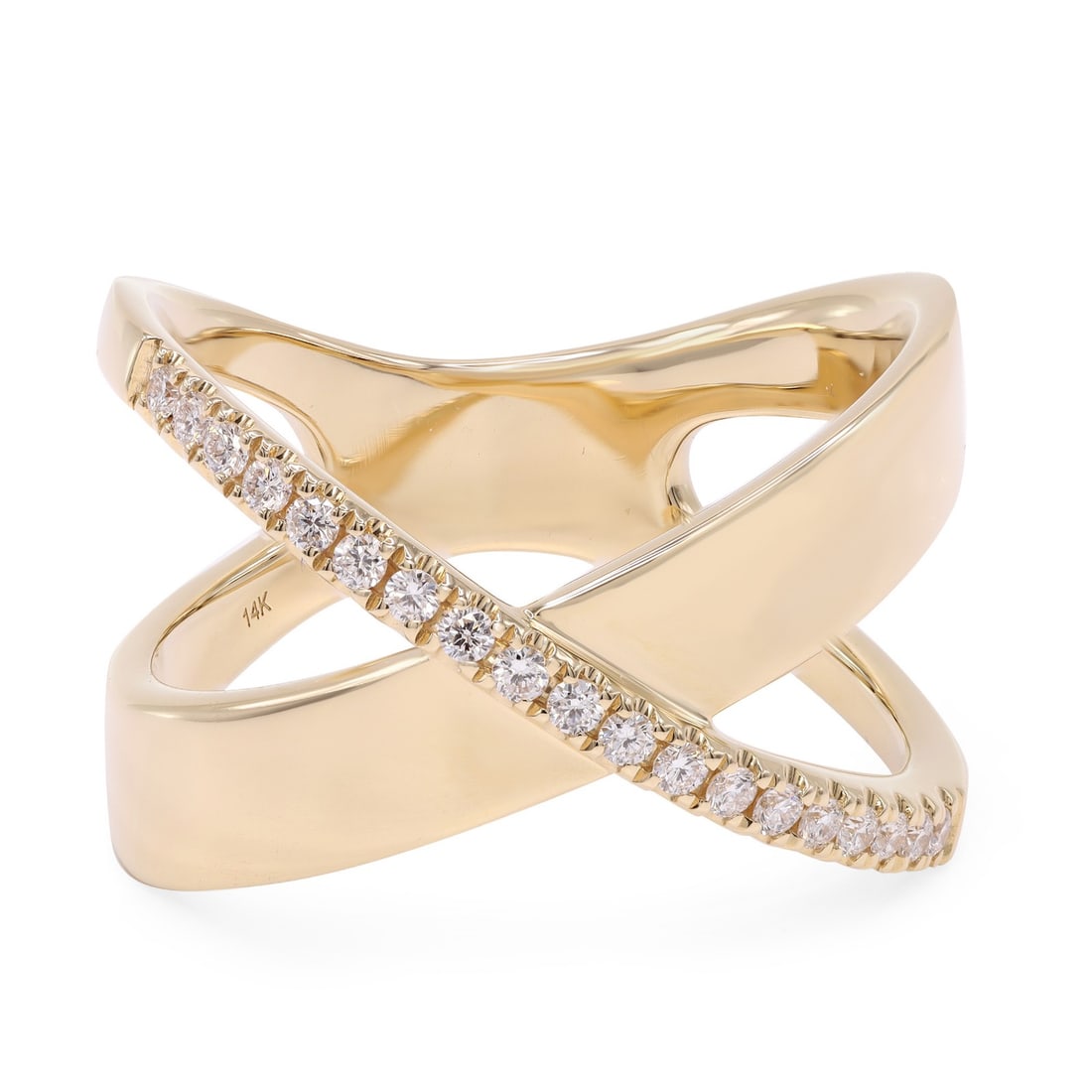 Rachel Koen 14K Yellow Gold Pave Diamond X Ring Band 0.19ct Size 7 (1 of 6)