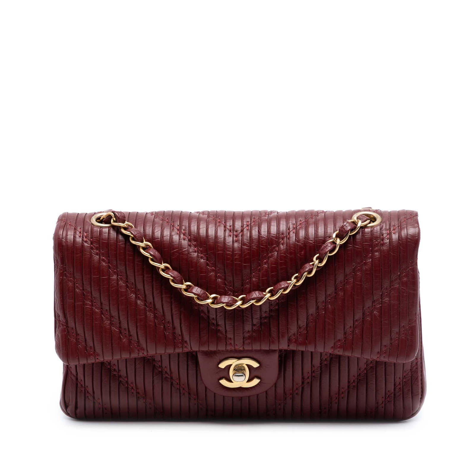 Chanel Red Chevron Pleated Leather Medium Double Flap Shoulder Bag (1 of 8)