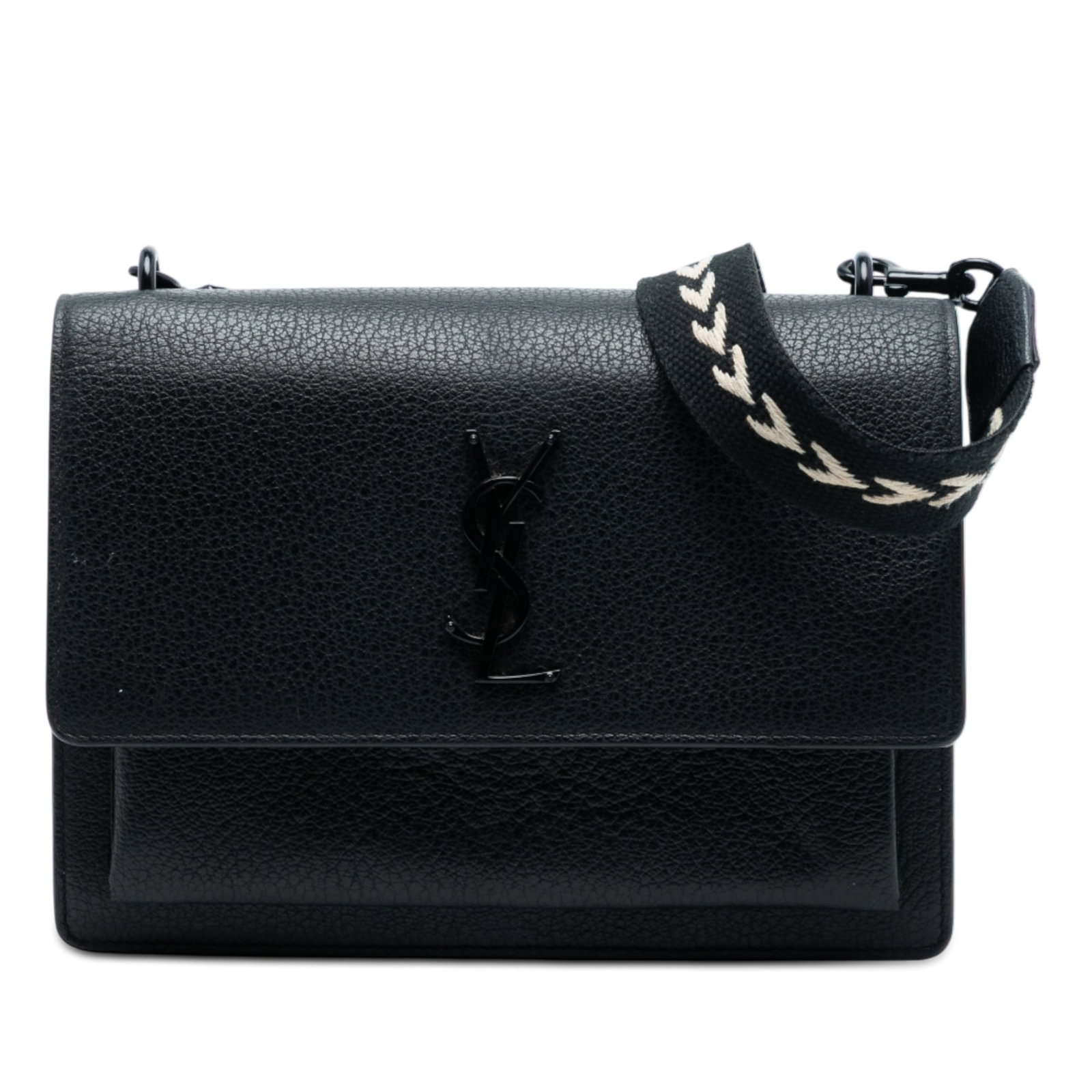 Saint Laurent Sunset Medium Black Leather Crossbody with Guitar Strap (1 of 7)