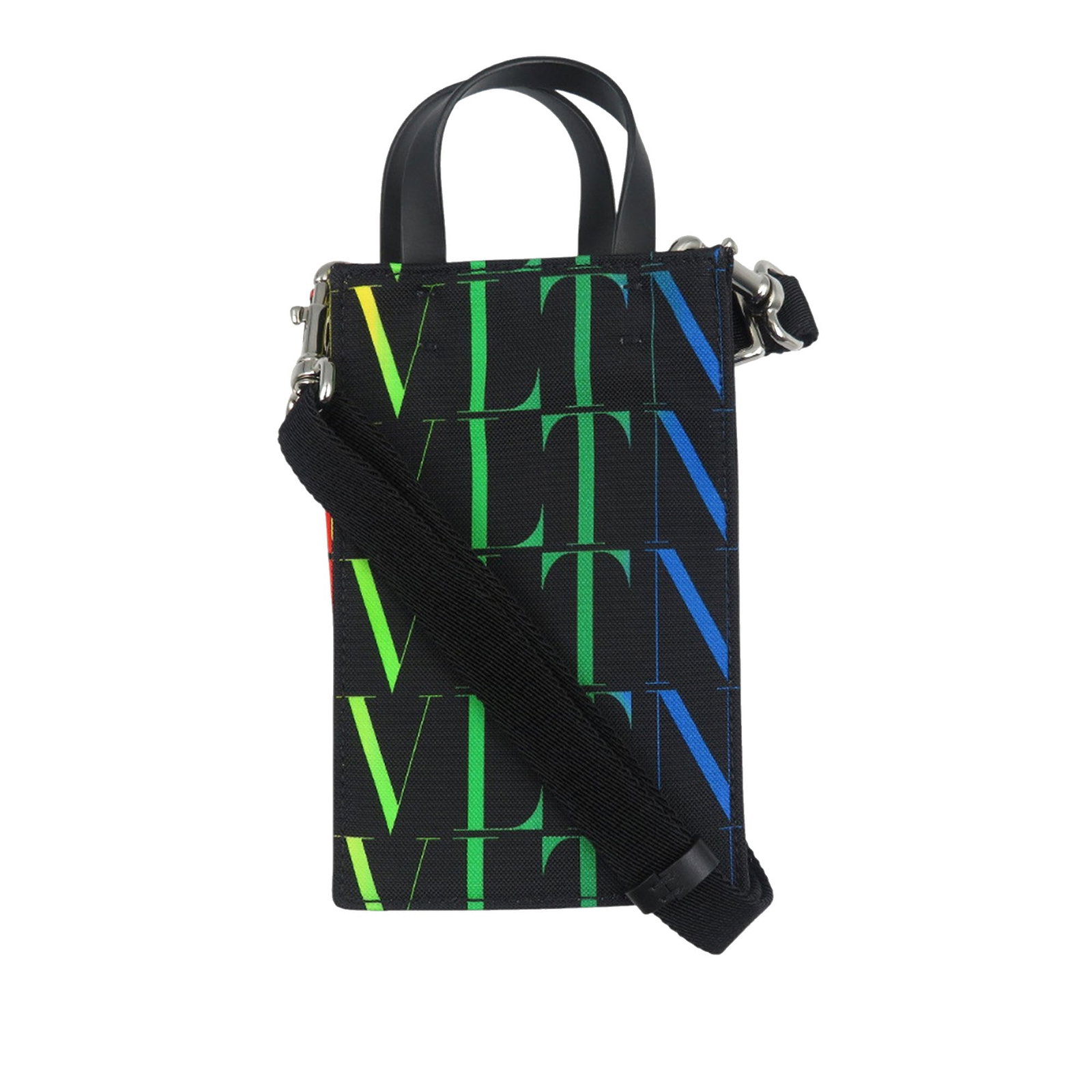 Valentino VLTN Canvas Black Satchel Bag: Valentino VLTN Canvas Black Satchel Bag This Valentino Canvas VLTN Satchel features a printed canvas body with flat leather handles and a detachable flat shoulder strap, offering both versatility and 