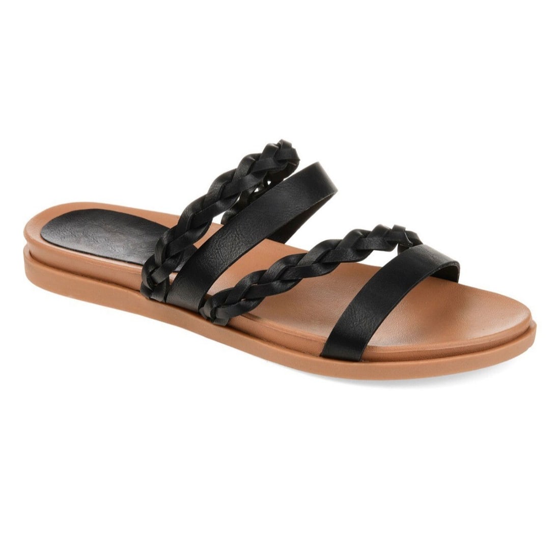 Journee Collection Brinna Slip-On Sandals Black Faux Leather 7.5: Journee Collection Brinna Slip-On Sandals Black Faux Leather 7.5 Discover the Journee Collection Women's Tru Comfort Foam Brinna Sandal in classic black, designed for effortless summer style. This sli