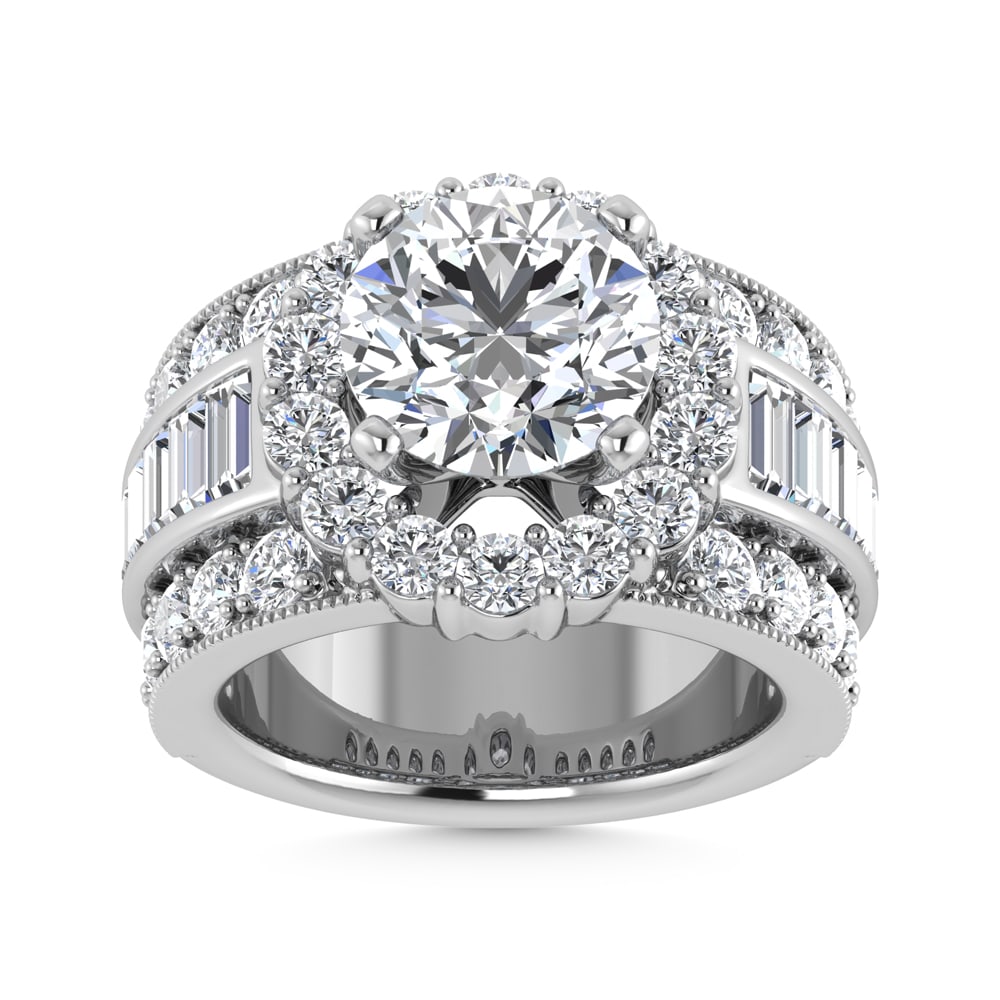 14K White Gold Lab Grown Round and Baguette Diamond 3 3/8 Ct.Tw. Engagement Ring (IGI Certfied (1 of 4)