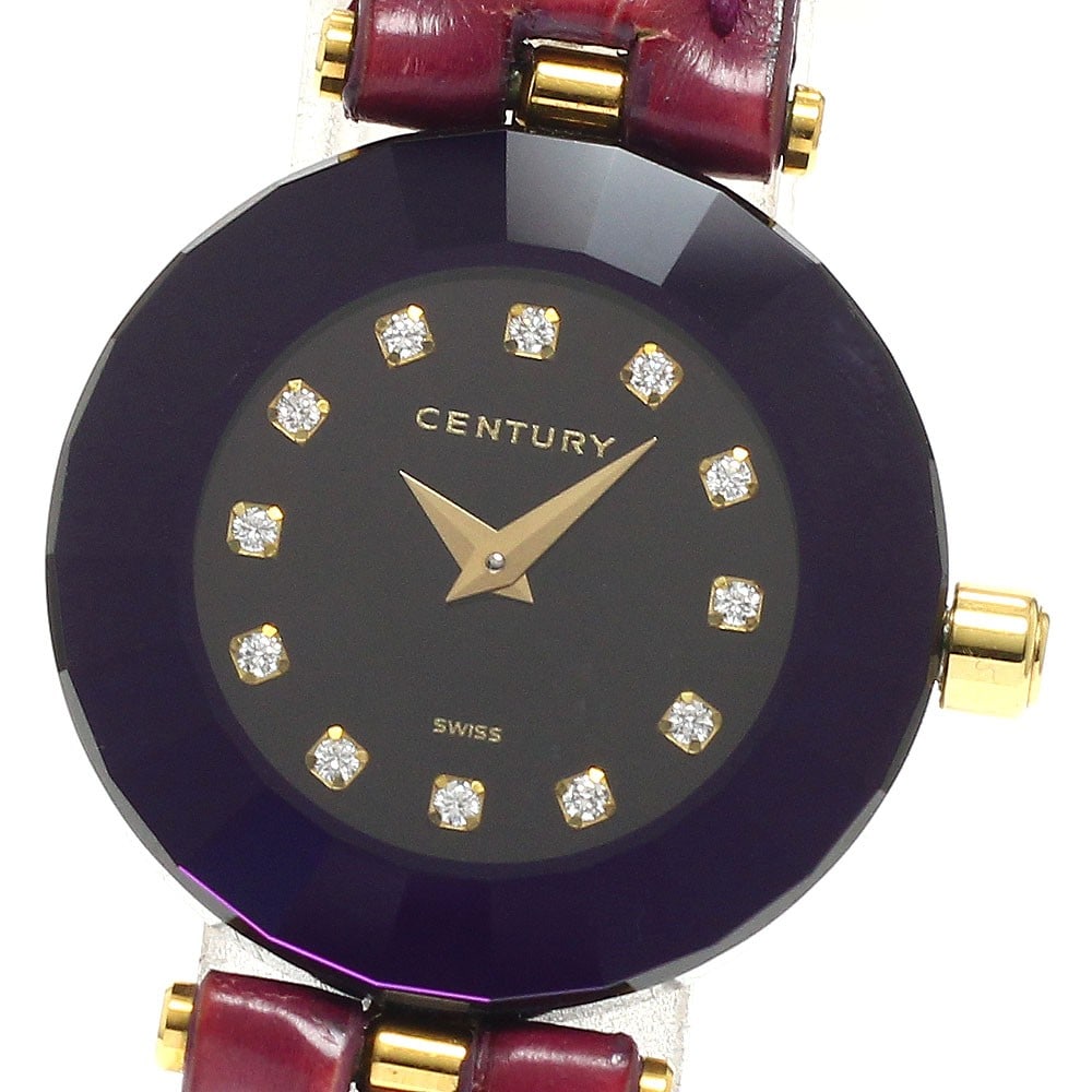 CENTURY Time Gem ladies quartz watch K18YG black dial: CENTURY Time Gem ladies quartz watch K18YG black dial This CENTURY Time Gem women's wristwatch features a K18 yellow gold case and a black dial set with 12 diamonds. The watch is powered by a quartz m