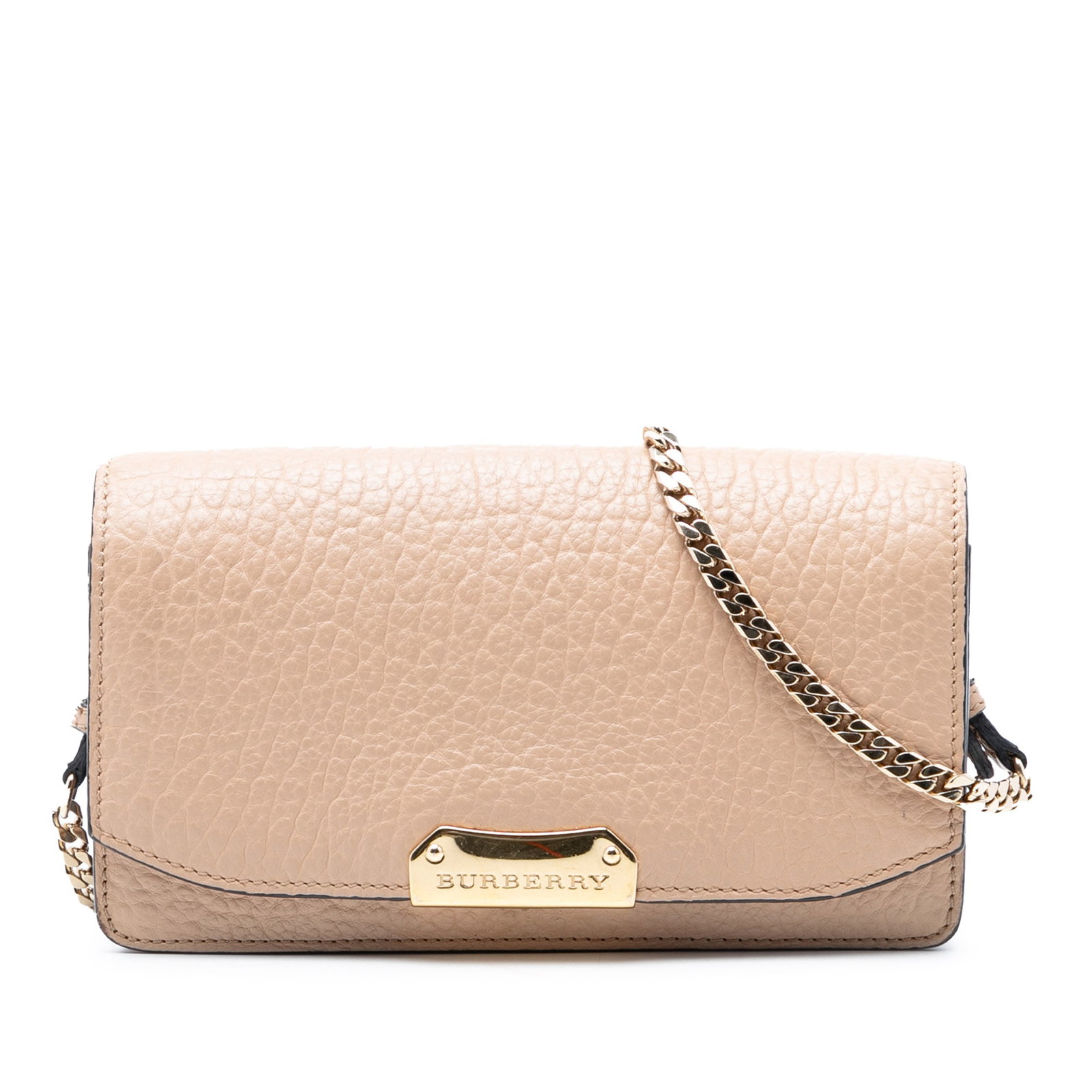 Burberry Madison beige textured leather chain wallet bag: Burberry Madison beige textured leather chain wallet bag This Burberry Madison Wallet On Chain is crafted from textured leather in a beige hue. It features a chain link and adjustable flat leather str