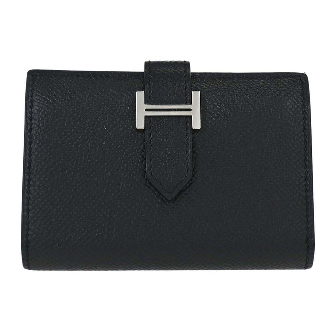 Hermes Bearn Epsom Leather Wallet Black: Hermes Bearn Epsom Leather Wallet Black This Hermes Bearn Wallet is crafted from black leather and designed for unisex use. Featuring a compact profile, it is made in France and offers a sleek, sophis