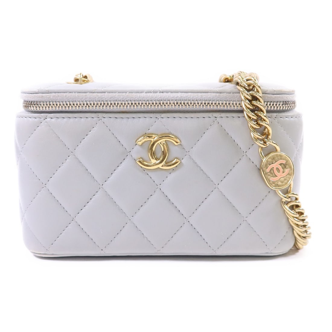 CHANEL Lambskin Vanity Case Shoulder Bag CC GHW Light Grey (1 of 18)
