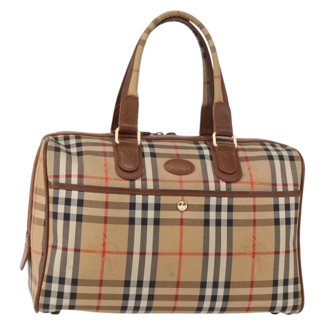 Burberrys Gold Beige Nova Check Boston Bag Canvas Auth (1 of 18)