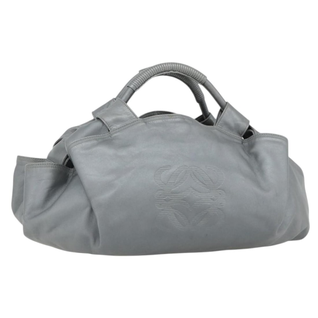 LOEWE Nappa Aire Leather Gold Gray Handbag Dust Bag: LOEWE Nappa Aire Leather Gold Gray Handbag Dust Bag This LOEWE Nappa Aire Anagram hand bag is crafted from leather in a sophisticated gold and gray color combination. Made in Spain, it features a spac