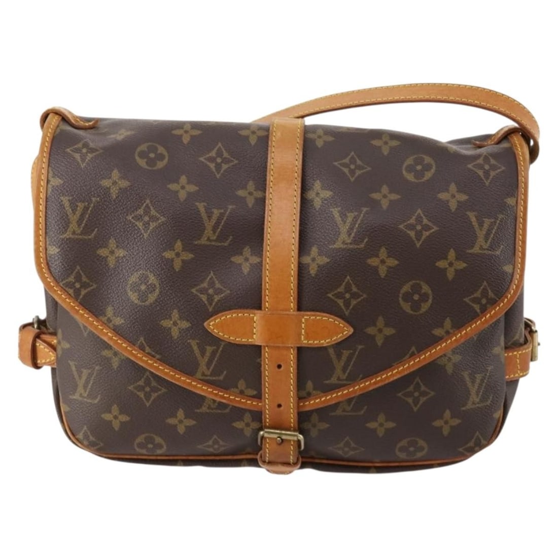 Louis Vuitton Saumur Monogram Canvas Unisex Handbag: Louis Vuitton Saumur Monogram Canvas Unisex Handbag This Louis Vuitton Saumur Handbag features the classic monogram canvas in brown and is designed for unisex use. Made in France, the bag has visible 