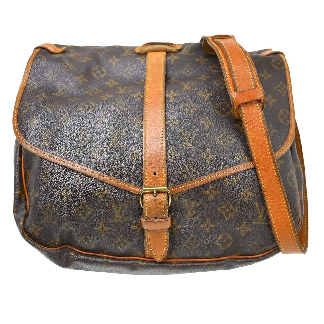 Louis Vuitton Saumur 35 Monogram Crossbody Shoulder Bag: Louis Vuitton Saumur 35 Monogram Crossbody Shoulder Bag This is a vintage Louis Vuitton Saumur 35 shoulder bag featuring the iconic monogram canvas and leather exterior. The bag is designed with a med