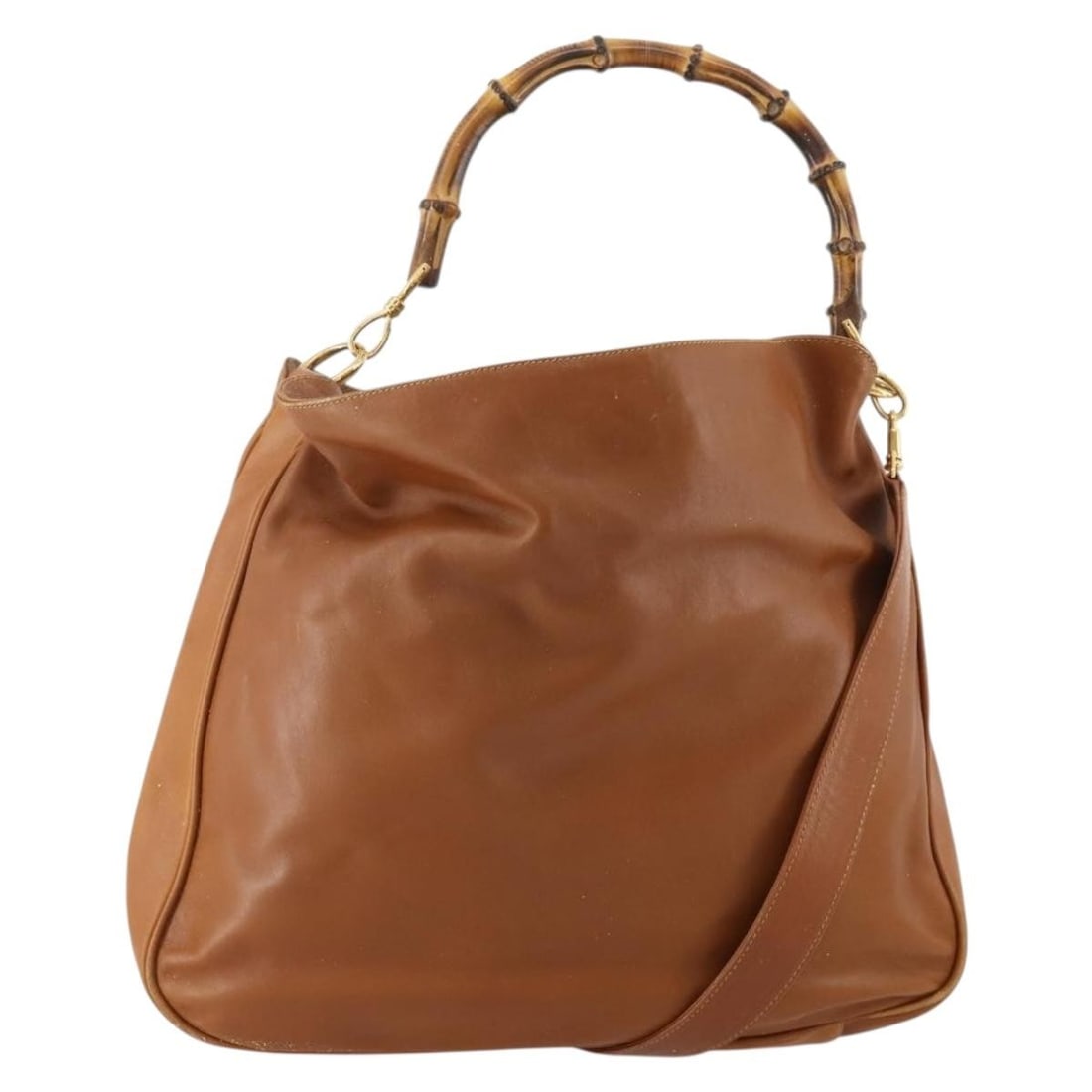 Gucci Bamboo leather brown gold shoulder bag 001 1577 2615: Gucci Bamboo leather brown gold shoulder bag 001 1577 2615 This GUCCI Bamboo Shoulder Bag is crafted from brown and gold leather and offers a versatile 2-way design with both a shoulder strap and hand