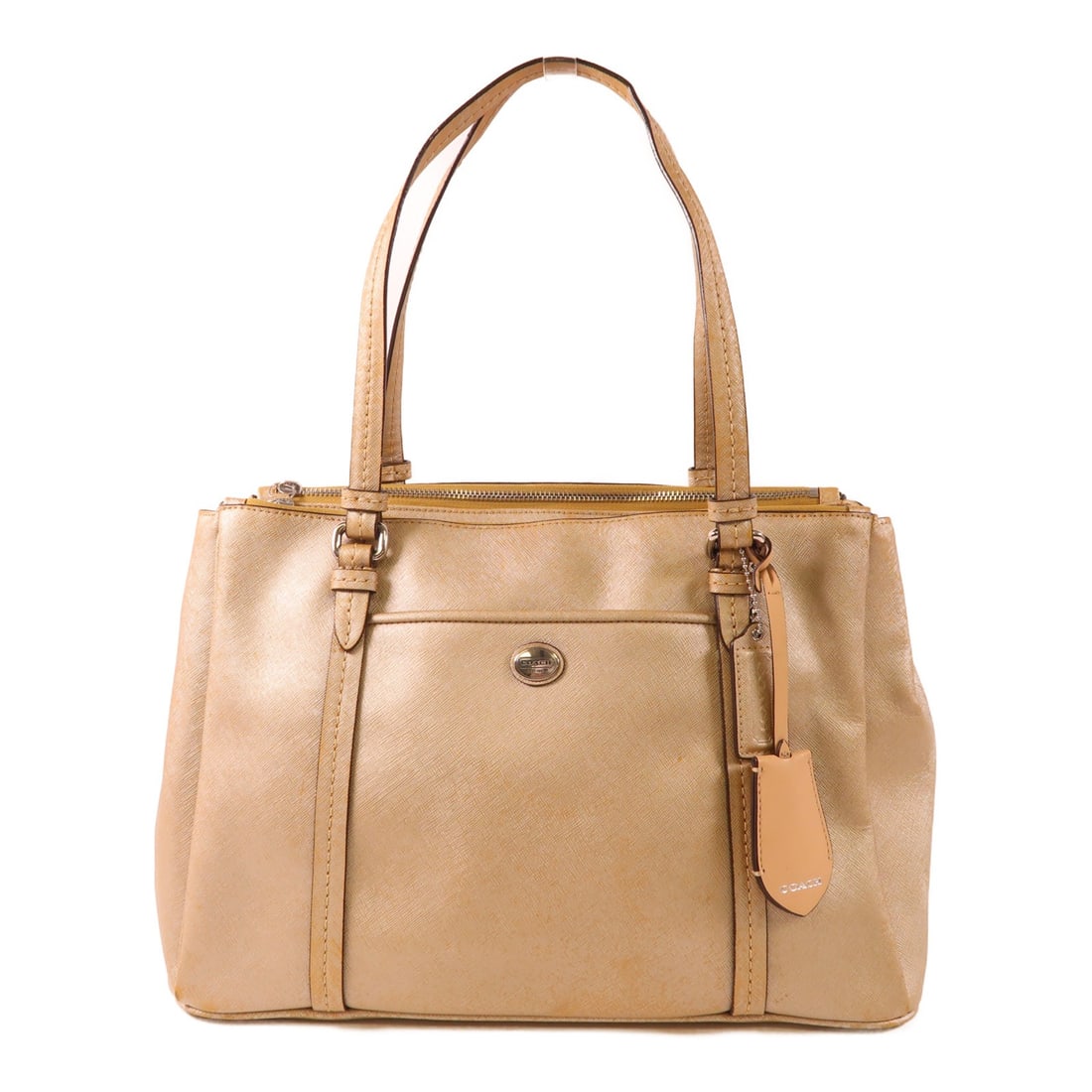 Coach Gold Leather Women Shoulder Bag: Coach Gold Leather Women Shoulder Bag This COACH shoulder bag features a gold leather exterior, offering a stylish and functional accessory for everyday use. Designed for women, it has a spacious inte