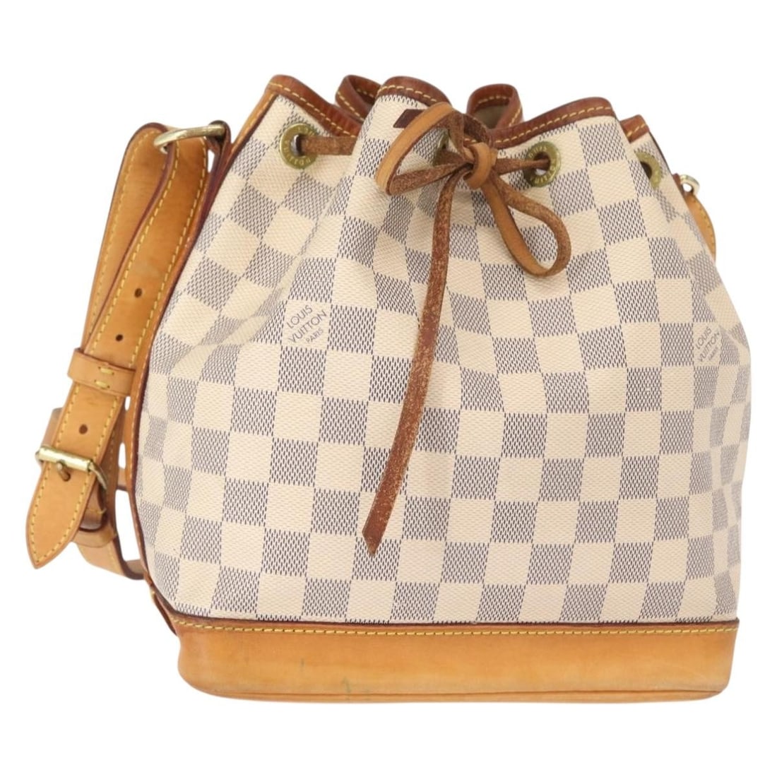 Louis Vuitton Noe BB Damier Azur Canvas Shoulder Bag: Louis Vuitton Noe BB Damier Azur Canvas Shoulder Bag This pre-owned Louis Vuitton Noe handbag features the signature Damier Azur canvas in a multicolour design. Crafted in France, it is designed for w
