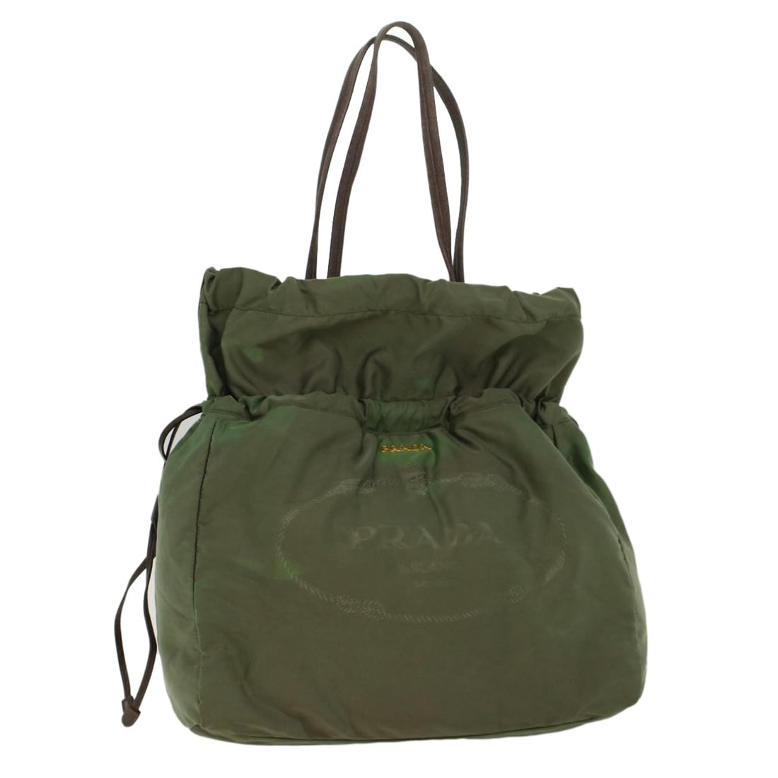 Prada khaki nylon tote bag Italy 14.2 x 10.6 x 3.1 inch: Prada khaki nylon tote bag Italy 14.2 x 10.6 x 3.1 inch This PRADA tote bag is crafted from durable khaki nylon and designed for women. The bag features a spacious interior and practical proportions, 