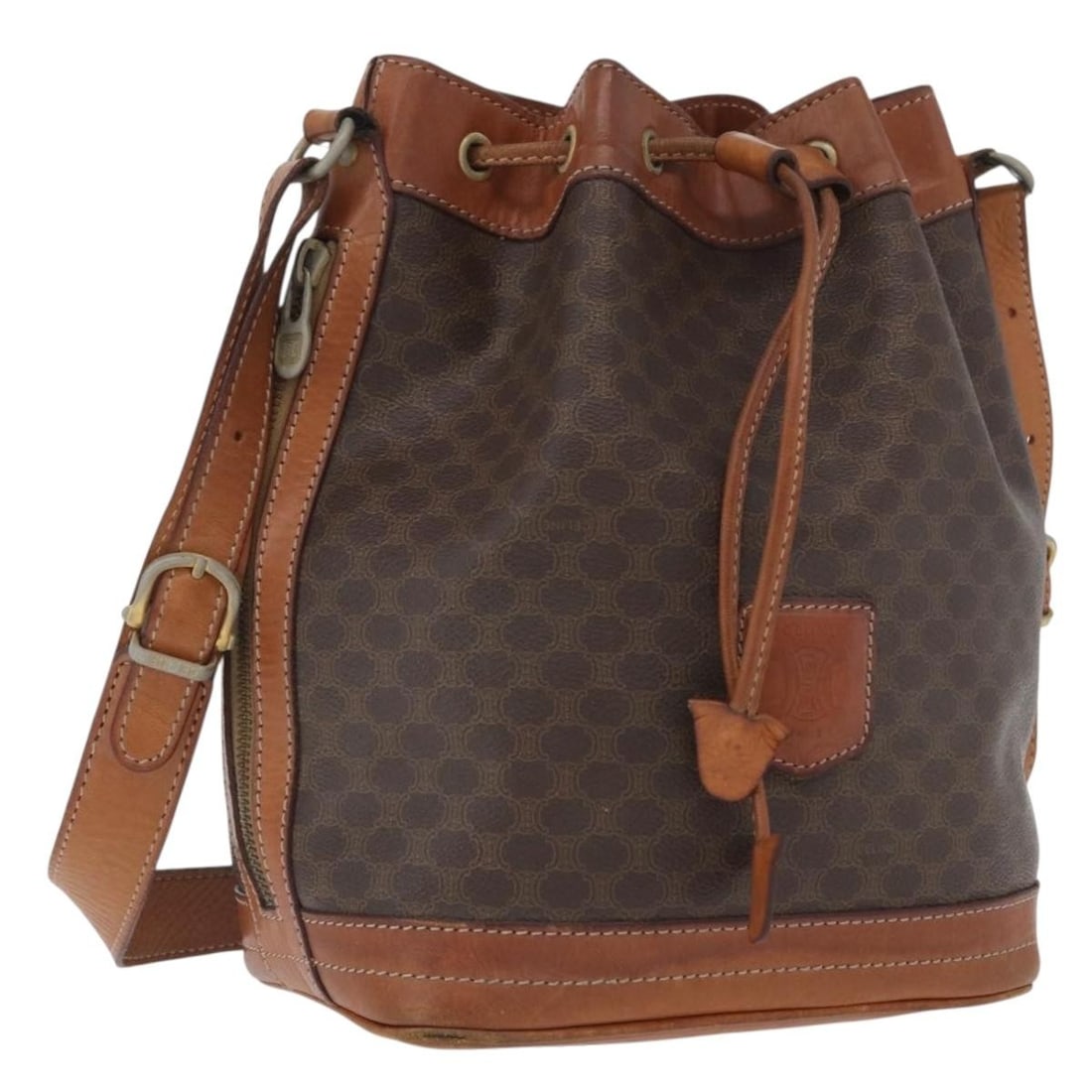 CELINE Macadam Canvas Brown Gold Shoulder Bag Italy: CELINE Macadam Canvas Brown Gold Shoulder Bag Italy This CELINE Macadam Canvas shoulder bag features a brown and gold PVC leather exterior with the signature Macadam pattern. Designed for women, it of