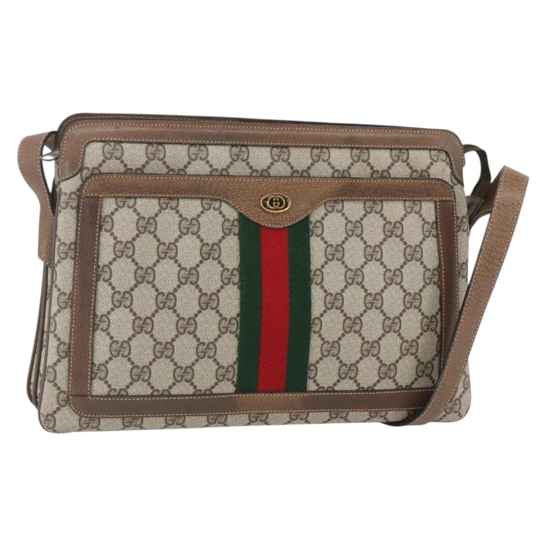 GUCCI GG Supreme Web Sherry Shoulder Bag Beige Gold PVC 904 02 013 Auth (1 of 18)