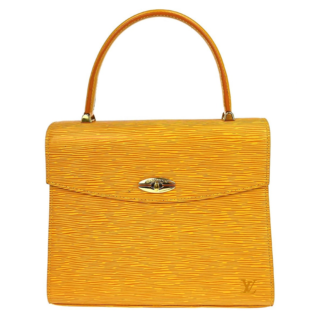 Louis Vuitton Malesherbes Epi Leather Yellow Top Handle Bag: Louis Vuitton Malesherbes Epi Leather Yellow Top Handle Bag This vintage Louis Vuitton Malesherbes handbag is crafted from yellow Epi leather and features a structured top handle design. The bag inclu