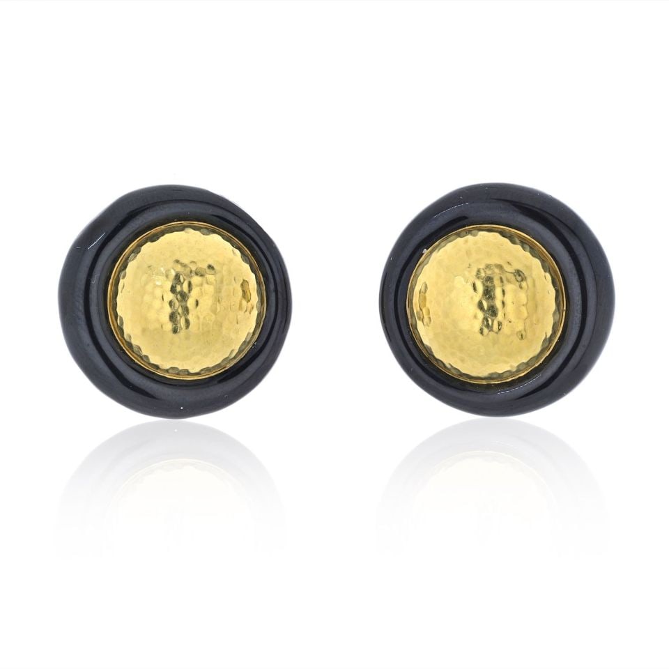 David Webb Platinum 18K Yellow Gold Hammered Clip Earrings (1 of 4)