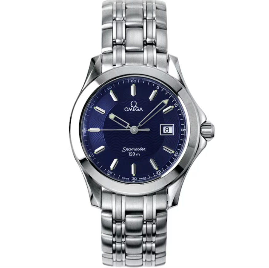 Seamaster 2511.81 Stainless Steel Watch with Blue Dial on Bracelet: Seamaster 2511.81 Stainless Steel Watch with Blue Dial on Bracelet This Omega Seamaster men's watch features a blue dial and a smooth bezel, complemented by a stainless steel bracelet. The timepiece i