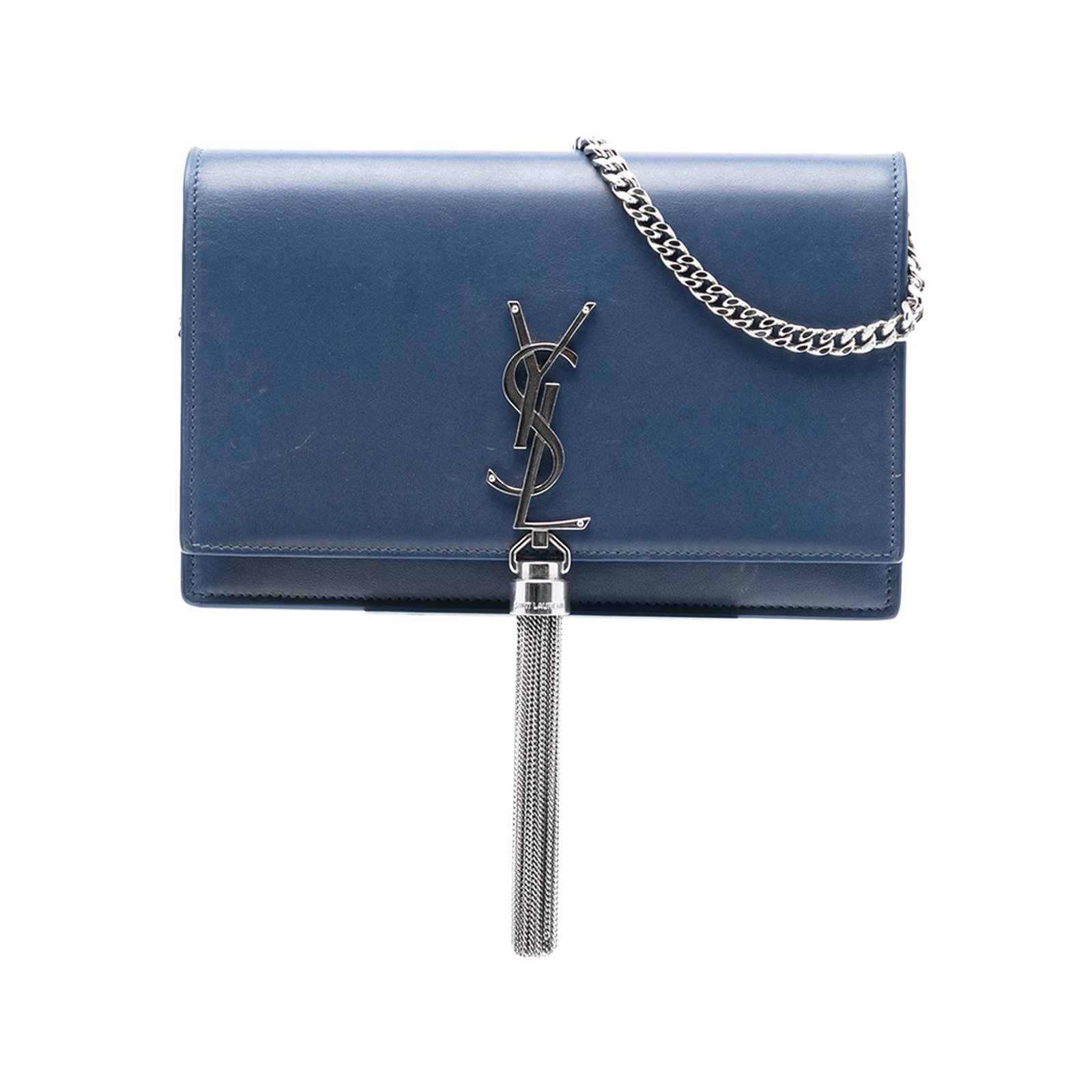 Kate Monogram Blue Leather Wallet on Chain with Tassel by Saint Laurent (1 of 7)