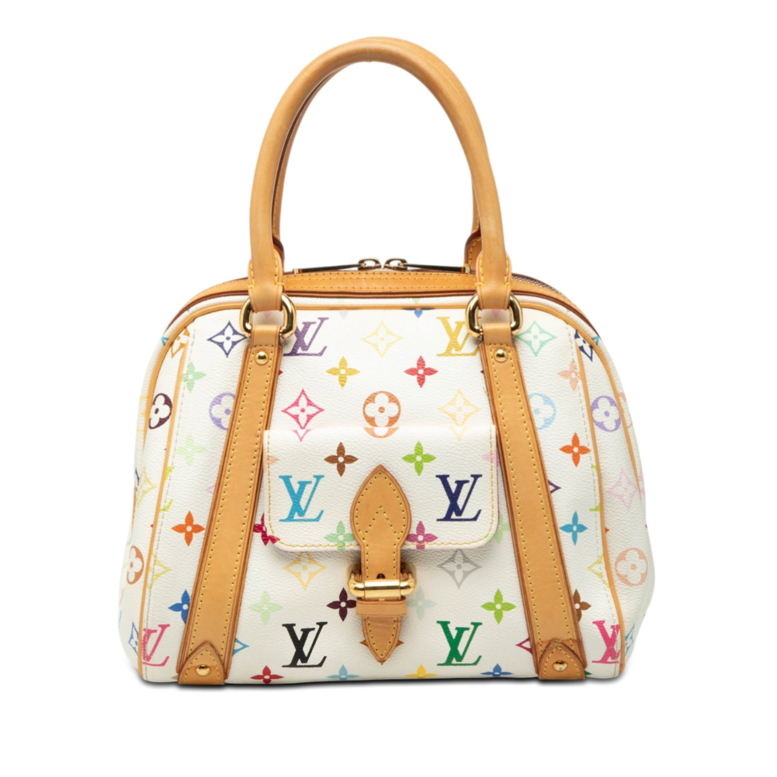 Louis Vuitton Priscilla Monogram Multicolore Canvas Bag: Louis Vuitton Priscilla Monogram Multicolore Canvas Bag This Louis Vuitton Monogram Multicolore Priscilla bag features a multicolore canvas body with vachetta leather trim and rolled vachetta leather 