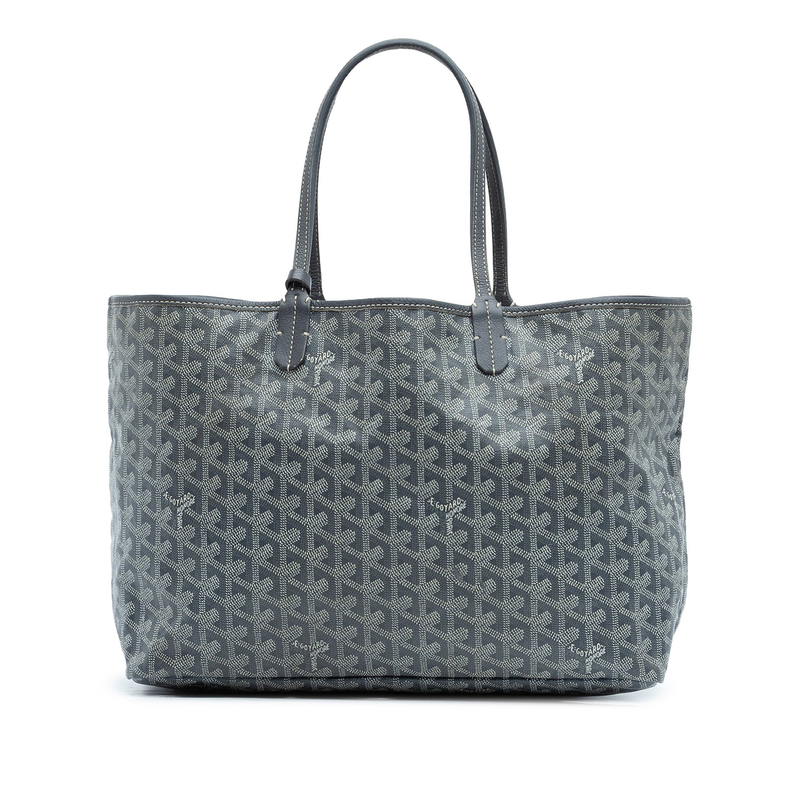 Goyard Saint Louis PM Gray Coated Canvas Tote with Leather Trim and Interior Pouch: Goyard Saint Louis PM Gray Coated Canvas Tote with Leather Trim and Interior Pouch This Goyardine Saint Louis PM tote features a coated canvas body with leather trim and flat leather straps. It has an