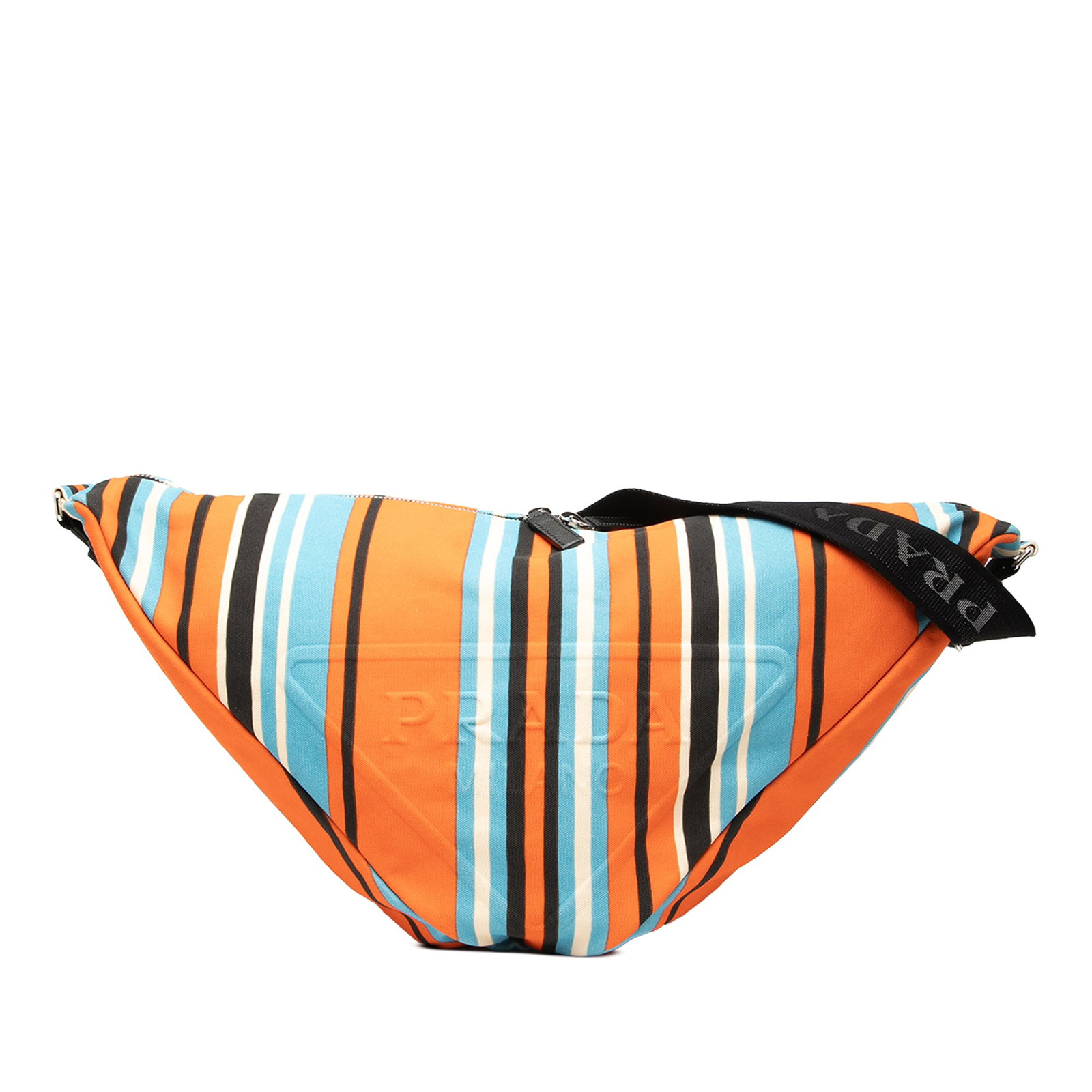 Prada orange canvas shoulder bag striped triangle logo (1 of 6)