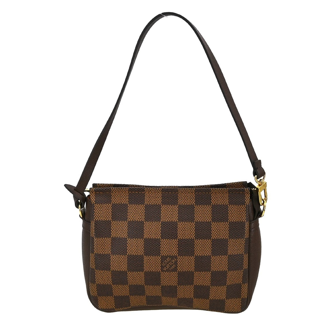 Louis Vuitton Damier Ebene Trousse Makeup Bag: Louis Vuitton Damier Ebene Trousse Makeup Bag This Louis Vuitton Damier Trousse Makeup Handbag features the iconic check pattern in Damier Ebene canvas leather. Designed with a top handle and a secure