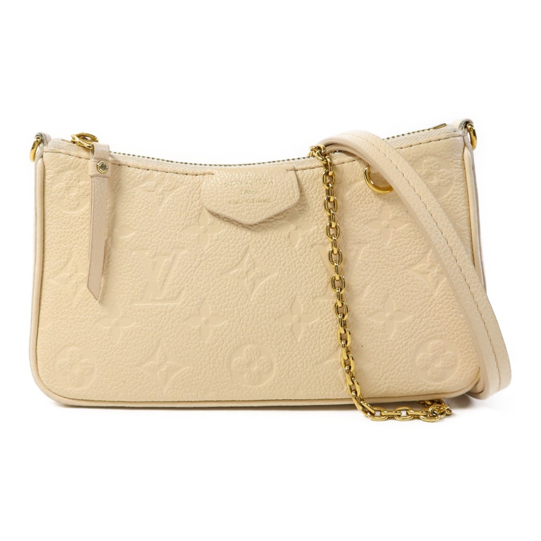 Louis Vuitton Easy Pouch On Beige Calfskin 2 Way Shoulder Bag M81066: Louis Vuitton Easy Pouch On Beige Calfskin 2 Way Shoulder Bag M81066 This Louis Vuitton 2-way shoulder bag features the classic monogram design and is crafted from beige calfskin (cowhide) leather. De