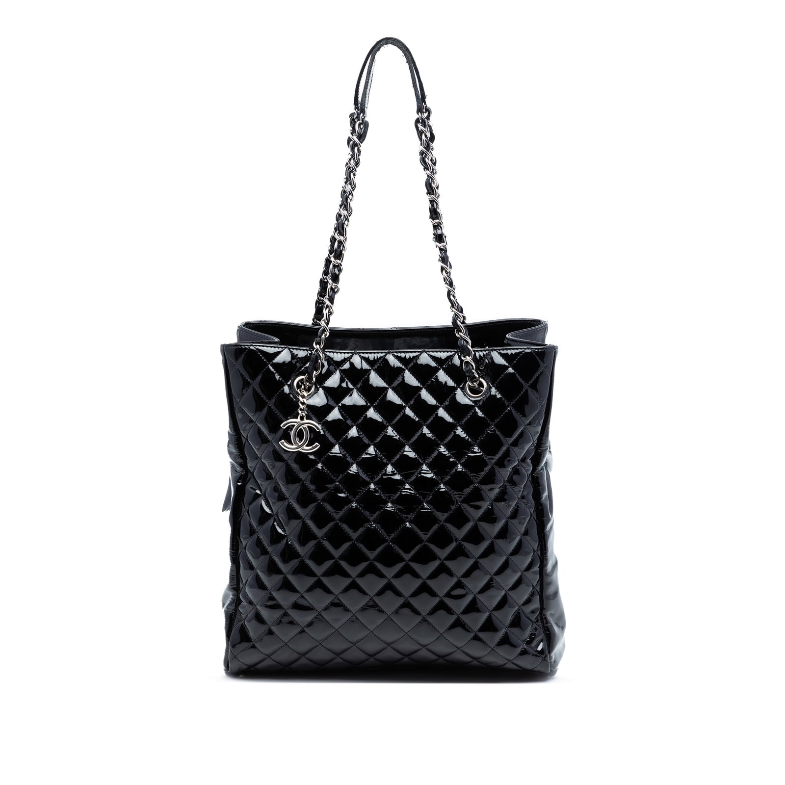 Chanel black quilted patent leather tote with chain straps (1 of 7)