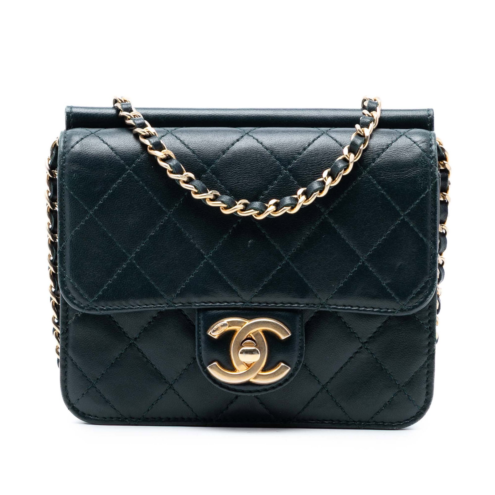 Chanel Blue Quilted Lambskin Mini Flap Crossbody Bag: Chanel Blue Quilted Lambskin Mini Flap Crossbody Bag This Chanel Mini Quilted Lambskin Crossing Times Flap crossbody bag is crafted from quilted lambskin leather in blue. It features a leather-woven c