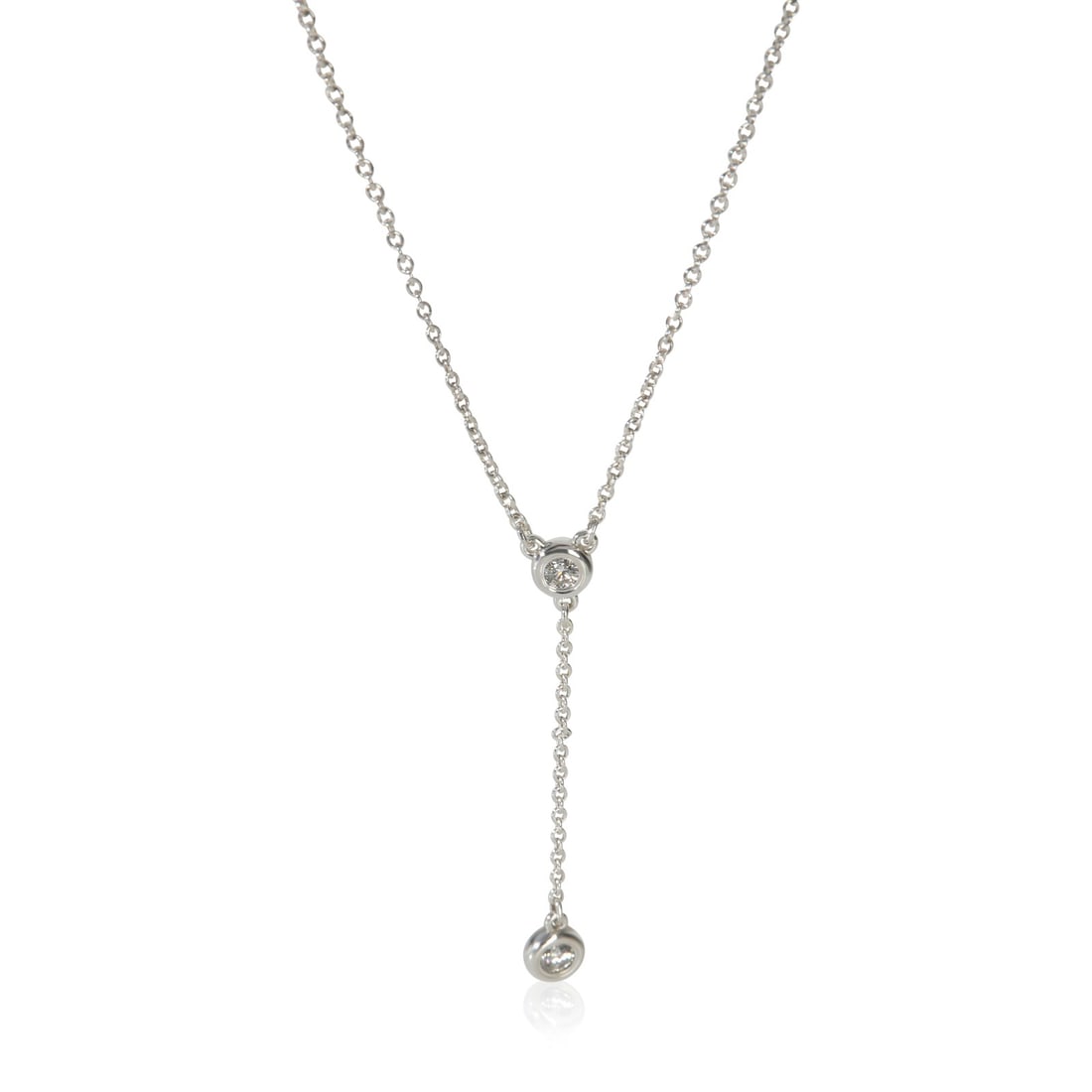 Diamond By The Yard Lariat Necklace in Sterling Silver with Diamonds: Diamond By The Yard Lariat Necklace in Sterling Silver with Diamonds This Tiffany & Co. Diamond By The Yard Lariat Necklace features two round brilliant diamonds set in sterling silver. The necklace i