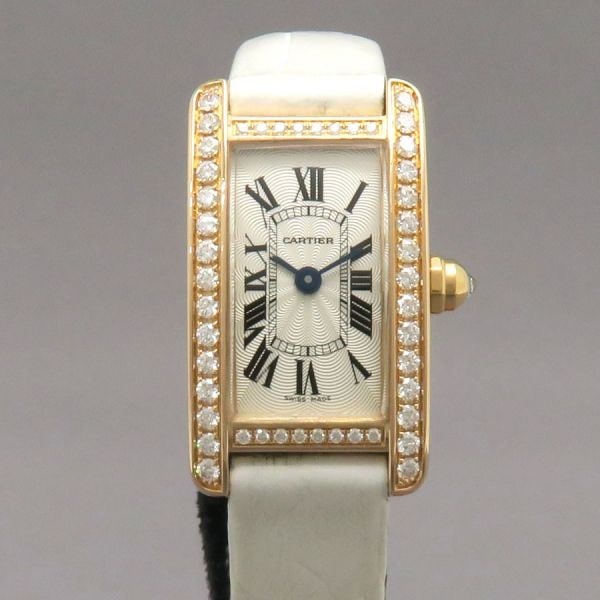 Cartier Tank Americaine Mini Pink Gold Diamond Bezel Watch (1 of 8)