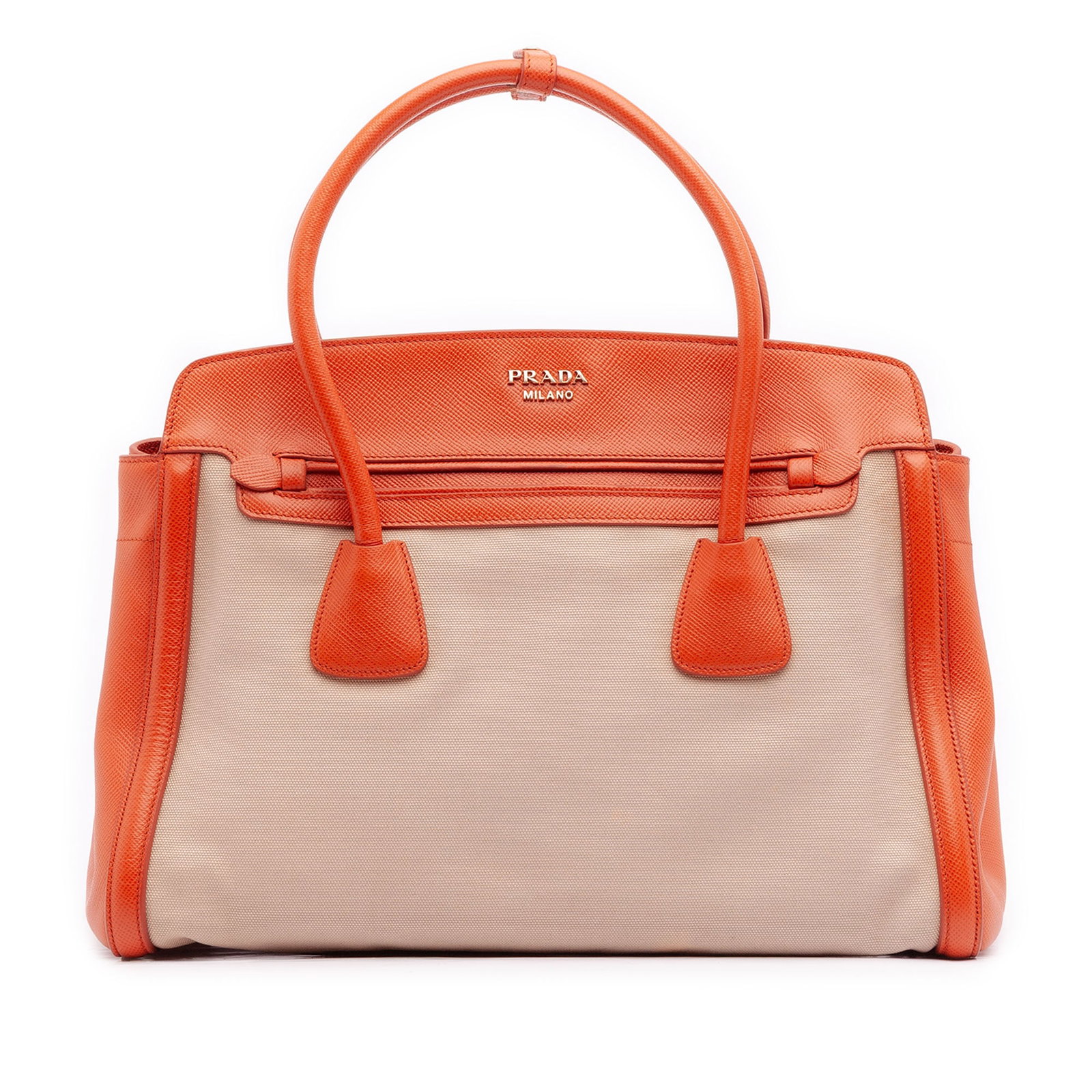 Prada beige canvas satchel with saffiano leather trim (1 of 11)