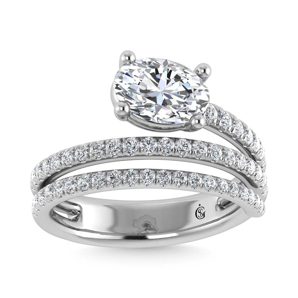 14K White Gold 1 1/2 Ct.Tw. Oval and Round Lab Grown Diamond Fashion Ring: 14K White Gold 1 1/2 Ct.Tw. Oval and Round Lab Grown Diamond Fashion Ring Crafted in polished 14K white gold, this fashion ring features oval and round lab grown diamonds totaling 1 1/2 Ct.Tw. 14k