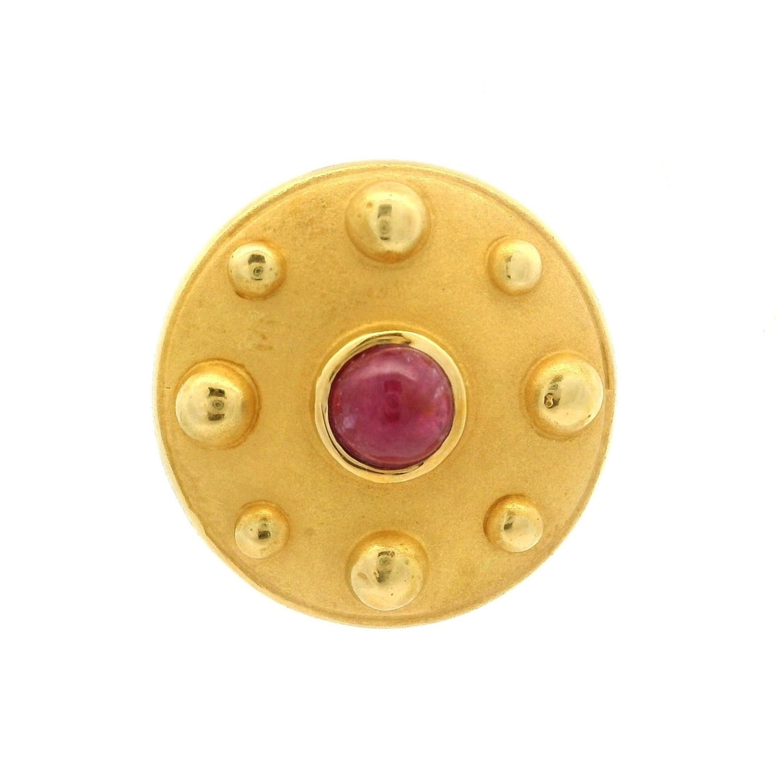 18k Yellow Gold Ruby Cabochon Button Earrings Dual Finish - 7