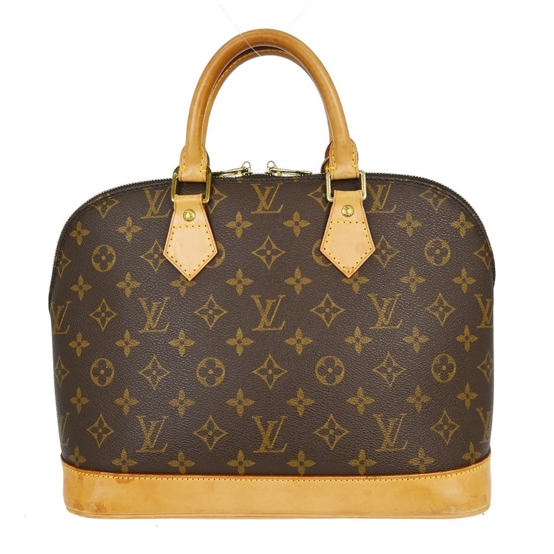 Louis Vuitton Alma Monogram Brown Zip Handbag: Louis Vuitton Alma Monogram Brown Zip Handbag This Louis Vuitton Alma handbag features the iconic Monogram canvas exterior with beige double handles and a zip closure. Designed in a medium size, it of